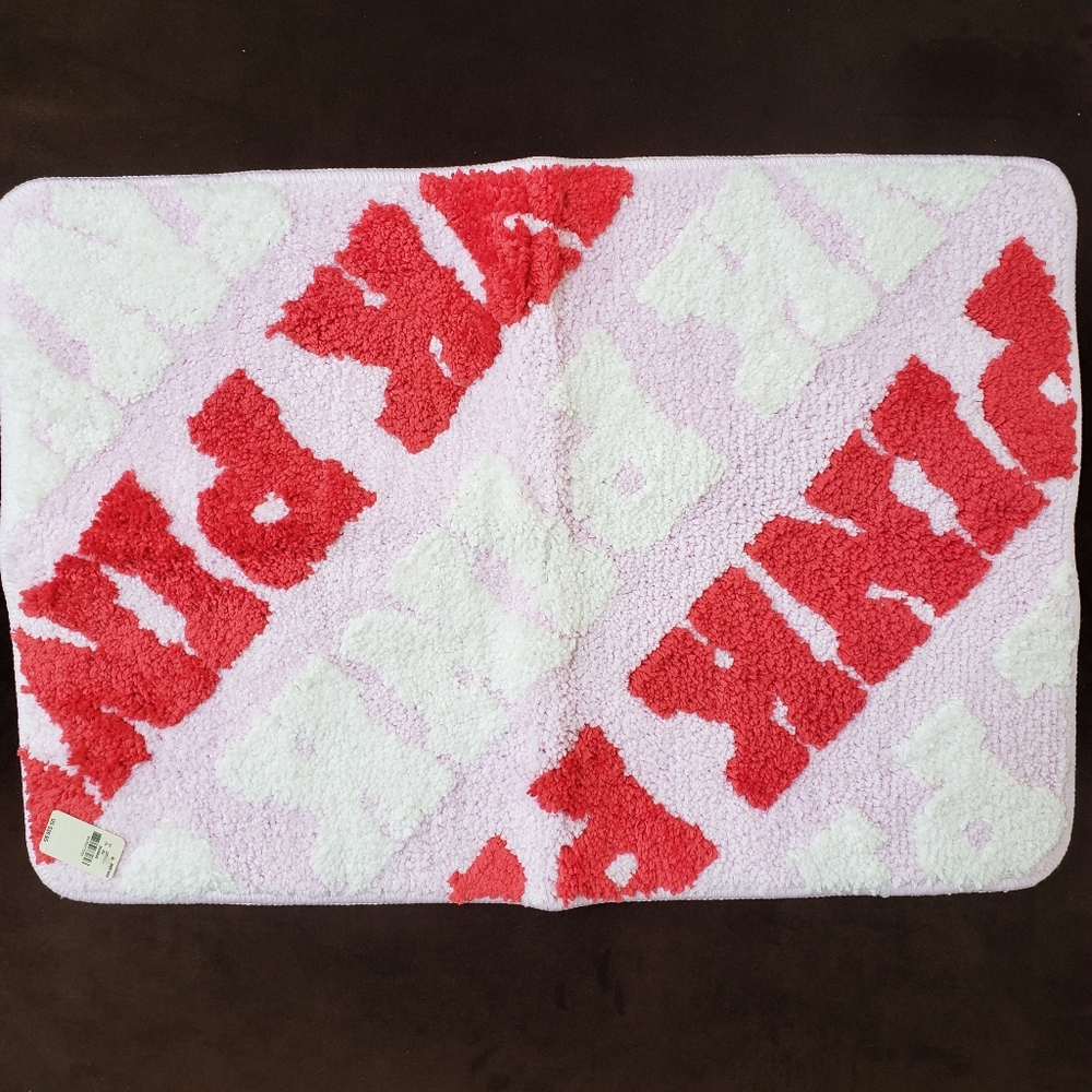 Victoria's Secret Pink logo bathmat bathroom throw rug pink red NWT